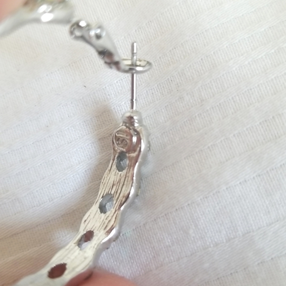 Silver Iridescent Rhinestone Hoop Earrings - Picture 4 of 4